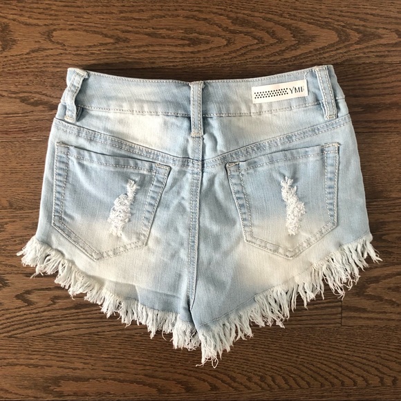 Denim High Waist Fringe Frayed Hem Festival Jean Shorts - Picture 2 of 7